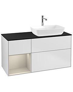Villeroy und Boch Finion Waschtischunterschrank G802HHMT 120cm, Abdeckplatte black matt, Emotion, Regale sand matt lacquer, White matt lacquer