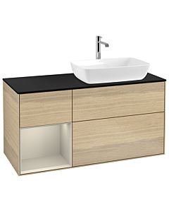 Villeroy und Boch Finion Waschtischunterschrank G802HHPC 120cm, Abdeckplatte black matt, Emotion, Regale sand matt lacquer, Oak Veneer