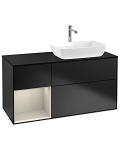 Villeroy und Boch Finion Waschtischunterschrank G802HHPD 120cm, Abdeckplatte black matt, Emotion, Regale sand matt lacquer, Black matt lacquer