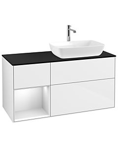 Villeroy und Boch Finion Villeroy und Boch G802MTGF 120cm, plaque de finition noir mat, Emotion, étagères laqué blanc mat, laqué blanc brillant