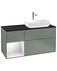 Villeroy und Boch Finion Waschtischunterschrank G802MTGM 120cm, Abdeckplatte black matt, Emotion, Regale White matt lacquer, Olive Matt Lacquer