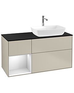 Villeroy und Boch Finion Waschtischunterschrank G802MTHH 120cm, Abdeckplatte black matt, Emotion, Regale White matt lacquer, Sand Matt Lacquer