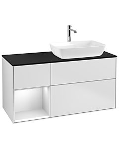 Villeroy und Boch Finion Waschtischunterschrank G802MTMT 120cm, Abdeckplatte black matt, Emotion, Regale White matt lacquer, White matt lacquer