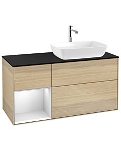 Villeroy und Boch Finion Villeroy und Boch G802MTPC 120cm, plaque de finition noir mat, Emotion, étagères laqué blanc mat, Oak Veneer