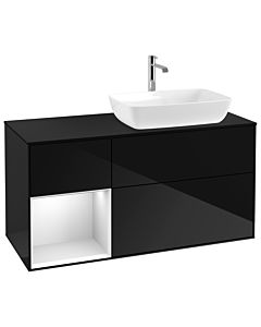 Villeroy und Boch Finion Villeroy und Boch G802MTPH 120cm, plaque de finition noir mat, Emotion, étagères laqué blanc mat, Glossy Black Lacquer