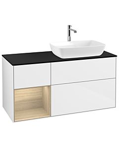 Villeroy und Boch Finion Villeroy und Boch G802PCGF 120cm, plaque de finition noire mate, Emotion, étagères Oak Veneer , laqué blanc brillant