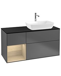 Villeroy und Boch Finion Waschtischunterschrank G802PCGK 120cm, Abdeckplatte black matt, Emotion, Regale Oak Veneer, Anthracite matt