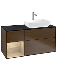 Villeroy und Boch Finion Waschtischunterschrank G802PCGN 120cm, Abdeckplatte black matt, Emotion, Regale Oak Veneer, Walnut veneer