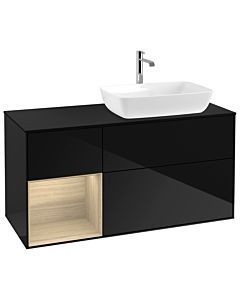 Villeroy und Boch Finion Waschtischunterschrank G802PCPH 120cm, Abdeckplatte black matt, Emotion, Regale Oak Veneer, Glossy Black Lacquer