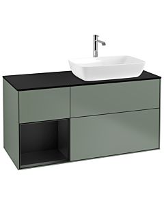 Villeroy und Boch Finion Villeroy und Boch G802PDGM 120cm, plaque de finition noir mat, Emotion, étagères laqué noir mat, Olive Matt Lacquer