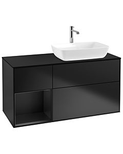 Villeroy und Boch Finion Villeroy und Boch G802PDPD 120cm, plaque de recouvrement noir mat, Emotion, étagères Laque noire mate, Laque noire mate