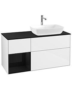 Villeroy und Boch Finion Waschtischunterschrank G802PHGF 120cm, Abdeckplatte black matt, Emotion, Regale Glossy black lacquer, Glossy white lacquer