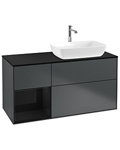 Villeroy und Boch Finion Waschtischunterschrank G802PHHG 120cm, Abdeckplatte black matt, Emotion, Regale Glossy black lacquer, Midnight Blue Matt Lacquer