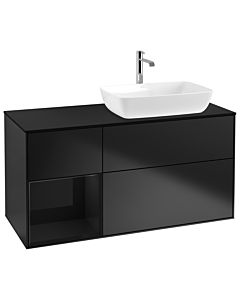 Villeroy und Boch Finion Waschtischunterschrank G802PHPD 120cm, Abdeckplatte black matt, Emotion, Regale Glossy black lacquer, Black matt lacquer