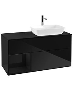 Villeroy und Boch Finion Waschtischunterschrank G802PHPH 120cm, Abdeckplatte black matt, Emotion, Regale Glossy black lacquer, Glossy Black Lacquer