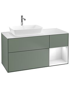 Villeroy und Boch Finion Villeroy und Boch G811GFGM 120cm, plaque de finition blanc mat, Emotion, étagères Laque blanc brillant, Olive Matt Lacquer