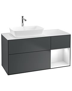 Villeroy und Boch Finion Villeroy und Boch G811GFHG 120cm, plaque de finition blanc mat, Emotion, étagères Laque blanc brillant, Midnight Blue Matt Lacquer