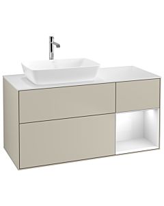 Villeroy und Boch Finion Waschtischunterschrank G811GFHH 120cm, Abdeckplatte white matt, Emotion, Regale Glossy white lacquer, Sand Matt Lacquer