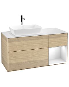Villeroy und Boch Finion Waschtischunterschrank G811GFPC 120cm, Abdeckplatte white matt, Emotion, Regale Glossy white lacquer, Oak Veneer