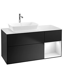 Villeroy und Boch Finion Villeroy und Boch G811GFPD 120cm, couvercle blanc mat, Emotion, étagères laqué blanc brillant, laqué noir mat