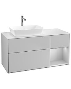 Villeroy und Boch Finion Waschtischunterschrank G811GJGJ 120cm, Abdeckplatte white matt, Emotion, Regale Light grey matt lacquer, Light grey matt