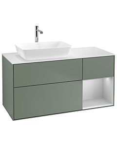 Villeroy und Boch Finion Waschtischunterschrank G811GJGM 120cm, Abdeckplatte white matt, Emotion, Regale Light grey matt lacquer, Olive Matt Lacquer