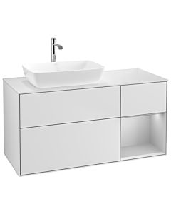 Villeroy und Boch Finion Waschtischunterschrank G811GJMT 120cm, Abdeckplatte white matt, Emotion, Regale Light grey matt lacquer, White matt lacquer