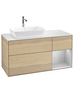 Villeroy und Boch Finion Waschtischunterschrank G811GJPC 120cm, Abdeckplatte white matt, Emotion, Regale Light grey matt lacquer, Oak Veneer