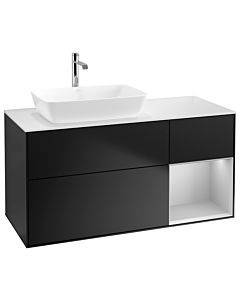 Villeroy und Boch Finion Waschtischunterschrank G811GJPD 120cm, Abdeckplatte white matt, Emotion, Regale Light grey matt lacquer, Black matt lacquer