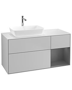 Villeroy und Boch Finion Villeroy und Boch G811GKGJ 120cm, plaque de finition blanc mat, Emotion, étagères laqué anthracite mat, gris clair mat