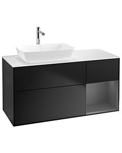 Villeroy und Boch Finion Waschtischunterschrank G811GKPD 120cm, Abdeckplatte white matt, Emotion, Regale Anthracite matt lacquer, Black matt lacquer
