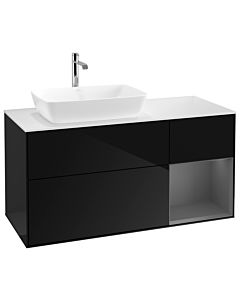 Villeroy und Boch Finion Villeroy und Boch G811GKPH 120cm, plaque de finition blanc mat, Emotion, étagères laqué anthracite mat, Glossy Black Lacquer