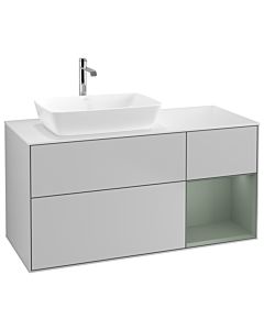 Villeroy und Boch Finion Waschtischunterschrank G811GMGJ 120cm, Abdeckplatte white matt, Emotion, Regale Olive matt lacquer, Light grey matt