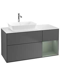 Villeroy und Boch Finion Waschtischunterschrank G811GMGK 120cm, Abdeckplatte white matt, Emotion, Regale Olive matt lacquer, Anthracite matt