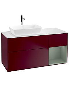 Villeroy und Boch Finion Waschtischunterschrank G811GMHB 120cm, Abdeckplatte white matt, Emotion, Regale Olive matt lacquer, Peony Matt