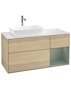 Villeroy und Boch Finion Villeroy und Boch G811GMPC 120cm, plaque de finition blanc mat, Emotion, étagères olive laqué mat, Oak Veneer