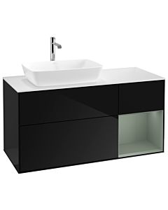Villeroy und Boch Finion Waschtischunterschrank G811GMPH 120cm, Abdeckplatte white matt, Emotion, Regale Olive matt lacquer, Glossy Black Lacquer