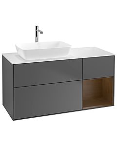 Villeroy und Boch Finion Waschtischunterschrank G811GNGK 120cm, Abdeckplatte white matt, Emotion, Regale Walnut Veneer, Anthracite matt