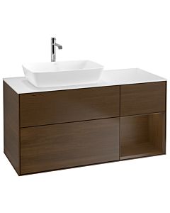 Villeroy und Boch Finion Waschtischunterschrank G811GNGN 120cm, Abdeckplatte white matt, Emotion, Regale Walnut Veneer, Walnut veneer