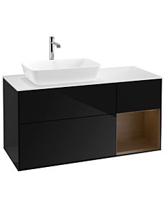 Villeroy und Boch Finion Waschtischunterschrank G811GNPH 120cm, Abdeckplatte white matt, Emotion, Regale Walnut Veneer, Glossy Black Lacquer