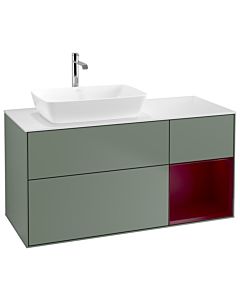 Villeroy und Boch Finion Villeroy und Boch G811HBGM 120cm, plaque de finition blanc mat, Emotion, étagères Peony laqué mat, Olive Matt Lacquer