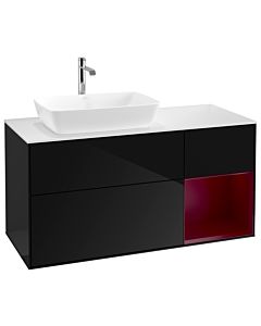 Villeroy und Boch Finion Waschtischunterschrank G811HBPH 120cm, Abdeckplatte white matt, Emotion, Regale Peony matt lacquer, Glossy Black Lacquer