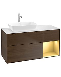 Villeroy und Boch Finion Villeroy und Boch Finion G811HFGN 120cm, cover plate white matt, Emotion, shelves gold matt lacquer, walnut veneer