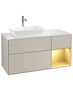 Villeroy und Boch Finion Waschtischunterschrank G811HFHH 120cm, Abdeckplatte white matt, Emotion, Regale Gold matt lacquer, Sand Matt Lacquer