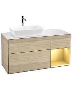 Villeroy und Boch Finion Waschtischunterschrank G811HFPC 120cm, Abdeckplatte white matt, Emotion, Regale Gold matt lacquer, Oak Veneer