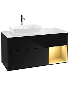 Villeroy und Boch Finion Villeroy und Boch G811HFPH 120cm, plaque de recouvrement blanc mat, Emotion, étagères laqué or mat, Glossy Black Lacquer