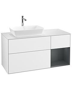 Villeroy und Boch Finion Villeroy und Boch G811HGGF 120cm, plaque de finition blanc mat, Emotion, étagères Laque mat minuit, Laque blanc brillant