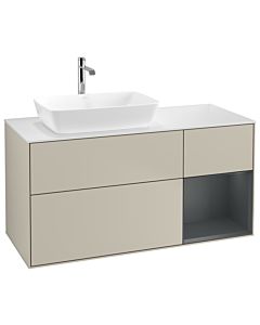 Villeroy und Boch Finion Waschtischunterschrank G811HGHH 120cm, Abdeckplatte white matt, Emotion, Regale Midnight matt lacquer, Sand Matt Lacquer