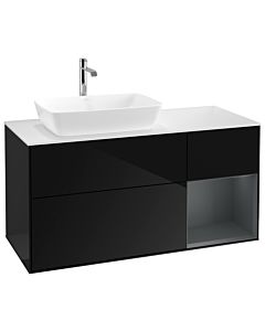 Villeroy und Boch Finion Villeroy und Boch G811HGPH 120cm, plaque de finition blanc mat, Emotion, étagères Midnight mat laqué, Glossy Black Lacquer