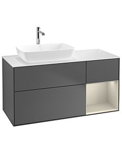 Villeroy und Boch Finion Waschtischunterschrank G811HHGK 120cm, Abdeckplatte white matt, Emotion, Regale sand matt lacquer, Anthracite matt